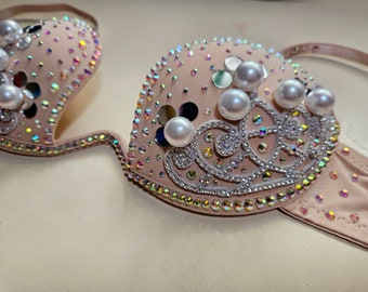 Strass Burlesque BH, Showgirl BH, Spiegel & Perlen