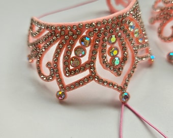 Felt Crystal bracelet, lightweight, dance, belly dance, competition bracelet,  pink  rhinestones jewellery UK
