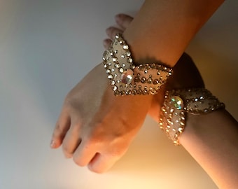 Ballroom Dance Bracelet, Embellished Gold Crystal Stones, Belly Dance rhinestones jewellery, goddess accessorie, Carnival, Competition Dance