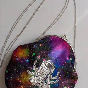 Clasp Cosmic Spaceman Bag. Cotton Handmade Crossbody Mini Bag. Space purse.