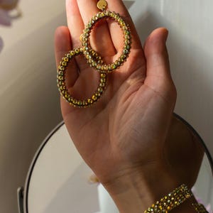 Red Rhinestone Hoop Earrings, Ballroom Dance Costume Jewelry Gold