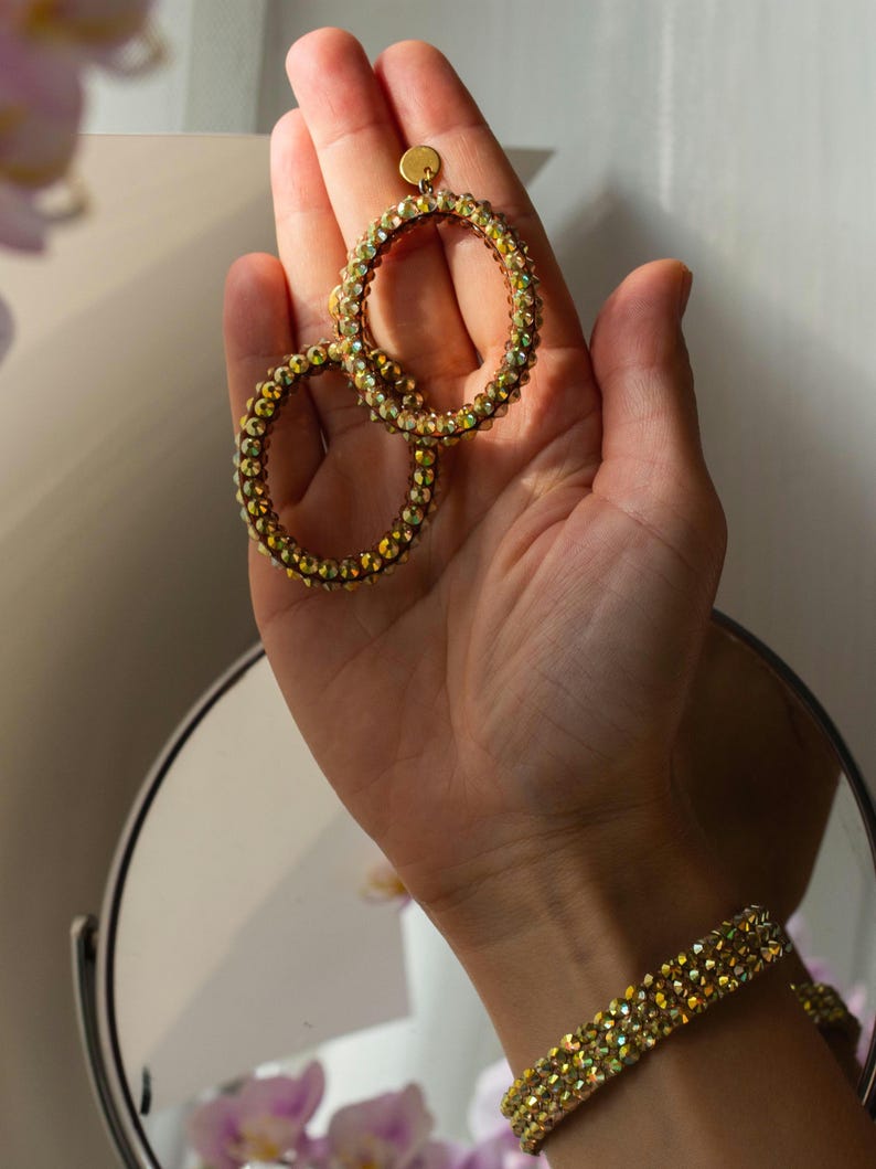 Red Rhinestone Hoop Earrings, Ballroom Dance Costume Jewelry Gold