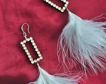 Crystal Feather Dance Earrings, Ballroom Belly Dance Jewelry