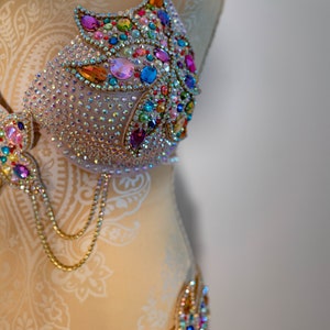 Hand Made Beaded Belly Dance Samba Costume Silver Color Bra Belt skirt  TF1909 
