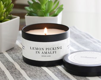Lemon Picking in Amalfi Scented Candle | 3.2oz Coconut Soy Candle Travel Tin | Lemon Candle | Italy Candle | Travel Candle | Handmade Candle