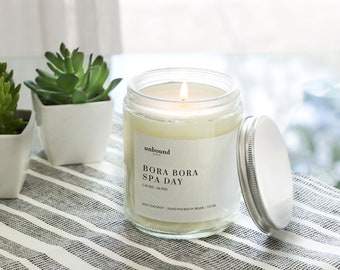 Bora Bora Spa Day Scented Candle | 7.5oz Coconut Soy Candle | Spa Candle | Jasmine Candle | Relaxing Candle | Scented Soy Candle | Handmade