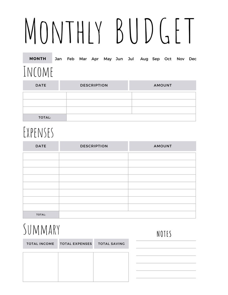 Monthly Budget Template, Budget Planner, Monthly Budget Printable