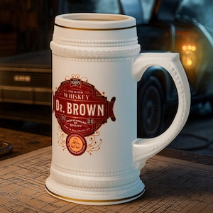 Personalized Ceramic Whiskey Label Beer Stein, Custom White Tankard For Home Barware, Man Cave Birthday, Groomsmen Gift, Gift For Beer Lover