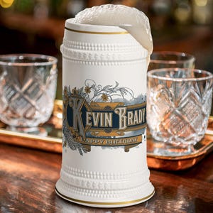 Art Deco beer stein, personalized beer mug, vintage beer stein, groomsmen gift, custom wedding beer mug, 
ornate beer mug, best man beer stein, Father's Day beer gift, bachelor party beer mug, retro art deco beer stein