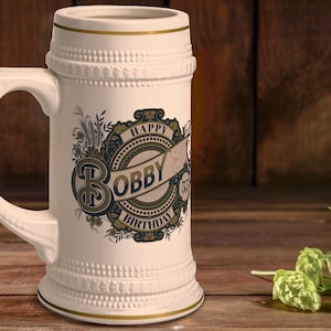 Personalized Vintage Style Beer Stein Customizable Mug for Groomsmen, Wedding or Best Man Gift Idea - Fathers Day Beer Stein, Beer Lover Mug