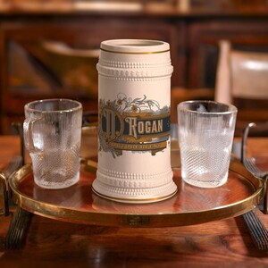Art Deco beer stein, personalized beer mug, vintage beer stein, groomsmen gift, custom wedding beer mug, 
ornate beer mug, best man beer stein, Father's Day beer gift, bachelor party beer mug, retro art deco beer stein