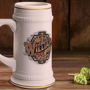 Personalized Vintage Style Beer Stein Customizable Mug for Groomsmen, Wedding or Best Man Gift Idea - Fathers Day Beer Stein, Beer Lover Mug