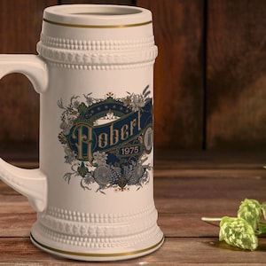 Personalized Vintage Style Beer Stein Customizable Mug for Groomsmen, Wedding or Best Man Gift Idea - Fathers Day Beer Stein, Beer Lover Mug
