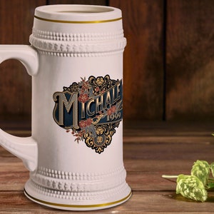 Personalized Vintage Style Beer Stein Customizable Mug for Groomsmen, Wedding or Best Man Gift Idea - Fathers Day Beer Stein, Beer Lover Mug
