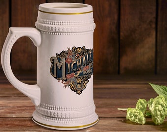 Personalized Vintage Style Beer Stein Customizable Mug for Groomsmen, Wedding or Best Man Gift Idea - Fathers Day Beer Stein, Beer Lover Mug