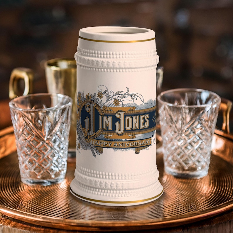 Art Deco beer stein, personalized beer mug, vintage beer stein, groomsmen gift, custom wedding beer mug, 
ornate beer mug, best man beer stein, Father's Day beer gift, bachelor party beer mug, retro art deco beer stein
