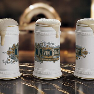 Art Deco beer stein, personalized beer mug, vintage beer stein, groomsmen gift, custom wedding beer mug, 
ornate beer mug, best man beer stein, Father's Day beer gift, bachelor party beer mug, retro art deco beer stein