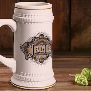 Personalized Vintage Style Beer Stein Customizable Mug for Groomsmen, Wedding or Best Man Gift Idea - Fathers Day Beer Stein, Beer Lover Mug