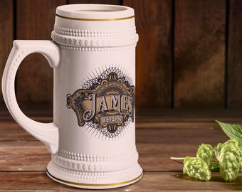 Personalized Vintage Style Beer Stein Customizable Mug for Groomsmen, Wedding or Best Man Gift Idea - Fathers Day Beer Stein, Beer Lover Mug
