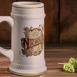 Taza personalizable de cerveza Stein de estilo vintage personalizada para padrinos de boda, boda o mejor idea de regalo para hombre - Stein de cerveza del día del padre, taza para amantes de la cerveza