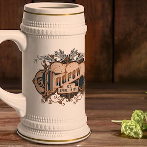 Personalized Vintage Style Beer Stein Customizable Mug for Groomsmen, Wedding or Best Man Gift Idea - Fathers Day Beer Stein, Beer Lover Mug