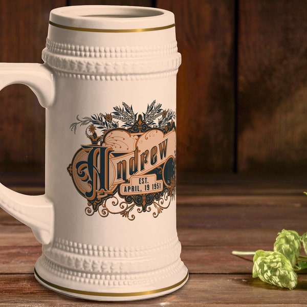 Personalized Vintage Style Beer Stein Customizable Mug for Groomsmen, Wedding or Best Man Gift Idea - Fathers Day Beer Stein, Beer Lover Mug