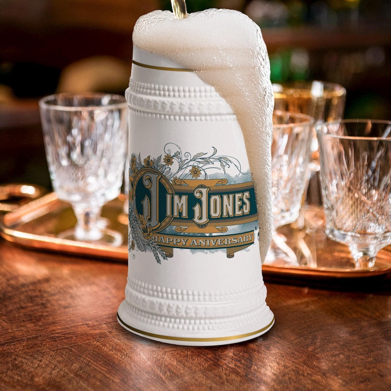 Art Deco beer stein, personalized beer mug, vintage beer stein, groomsmen gift, custom wedding beer mug, 
ornate beer mug, best man beer stein, Father's Day beer gift, bachelor party beer mug, retro art deco beer stein