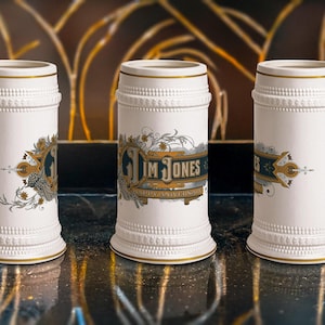 Art Deco beer stein, personalized beer mug, vintage beer stein, groomsmen gift, custom wedding beer mug, 
ornate beer mug, best man beer stein, Father's Day beer gift, bachelor party beer mug, retro art deco beer stein