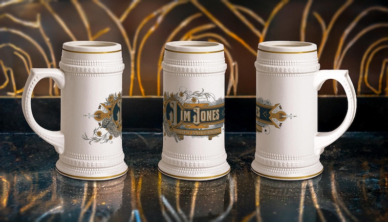 Art Deco beer stein, personalized beer mug, vintage beer stein, groomsmen gift, custom wedding beer mug, 
ornate beer mug, best man beer stein, Father's Day beer gift, bachelor party beer mug, retro art deco beer stein