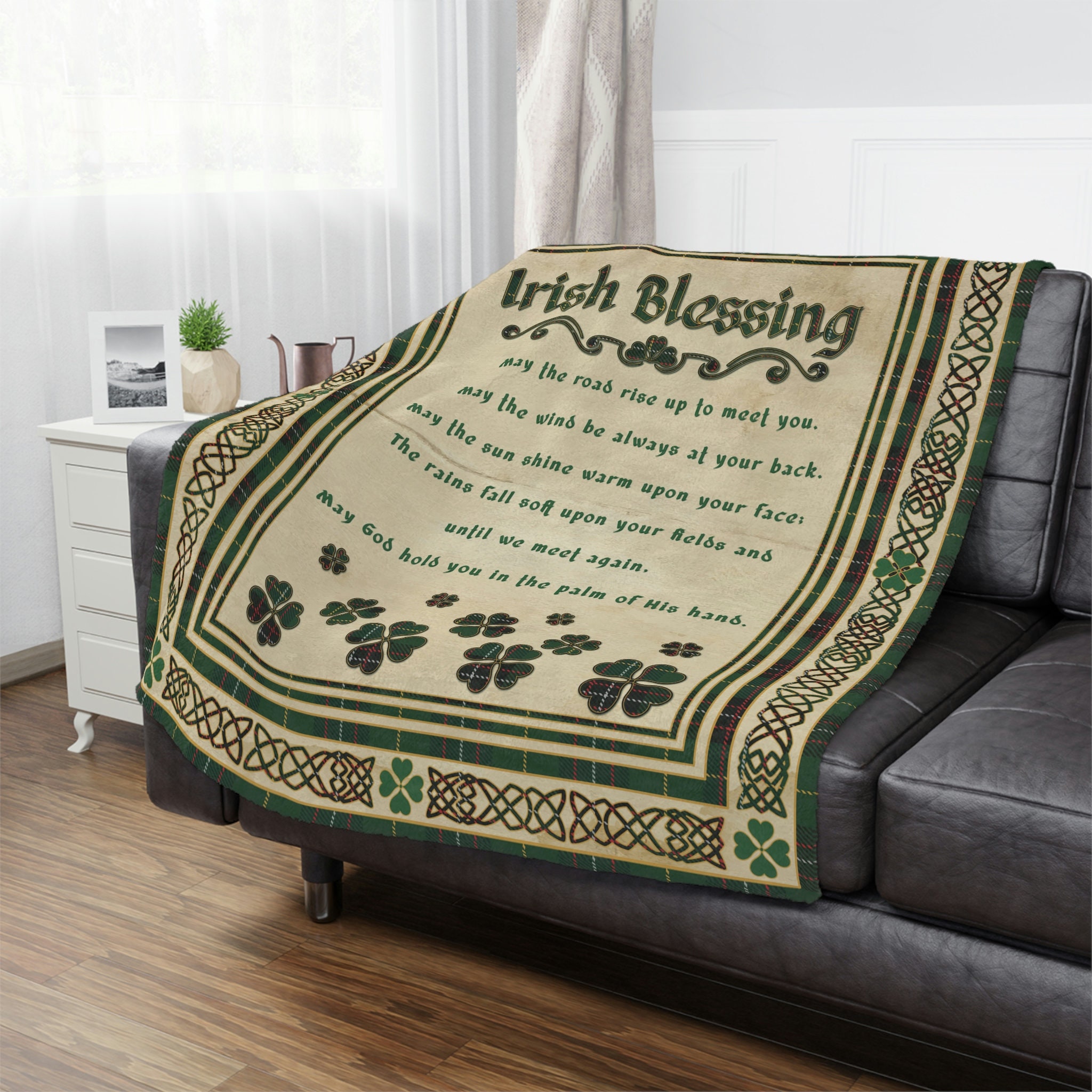 Irish Blessing Blanket Celtic Knot Irish Plaid Fleece Throw Shamrock