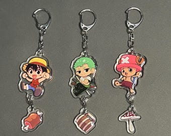 Pre-Timeskip Luffy, Zoro, and Chopper Acrylic Connection Keychain Charm