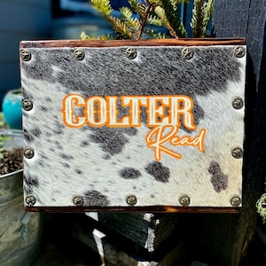 Custom Name Sign - Western Cowhide & Leather *Made to Order | Nursery Sign | Wedding Decor | Ranch Brand | Business Logo | Custom Text
