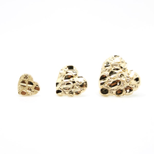 10k Gold Heart Nugget Earrings in 3 sizes for Girls and Women