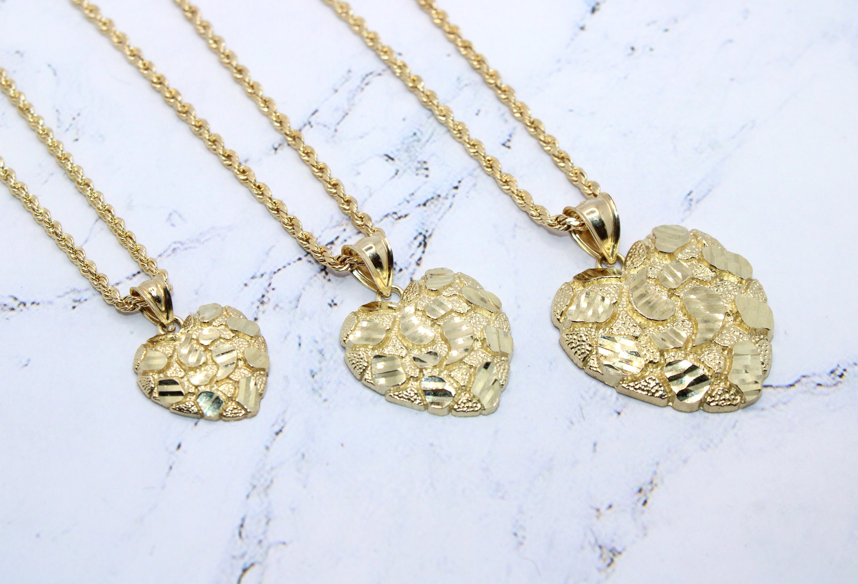 Sydney Evan Gold Nugget Large Heart Necklace | Charm Necklaces • ETIENNEFREY