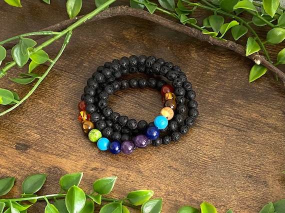 Anxiety Beads, Worry Beads, Stress Relief Beads, Fidget Beads That Can Help  With Anxiety Relief. Made With Lava Rocks and Chakra Beads. 