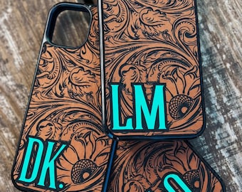 Western Sunflower Tooled Initial Phone Case