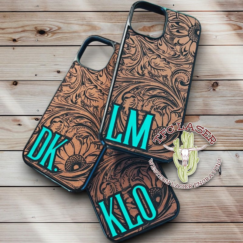 🎁 Personalized Western Sunflower Tooled Initial Phone Case,Christmas Gift for him/her