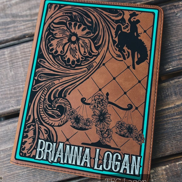 Western Custom Leather Zip Portfolio Etsy