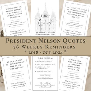 Citas del presidente Nelson - 56 recordatorios semanales - Citas de la Conferencia General - Piense en lo celestial - Sociedad de Socorro - Regalo de Navidad SUD - IMPRIMIBLE