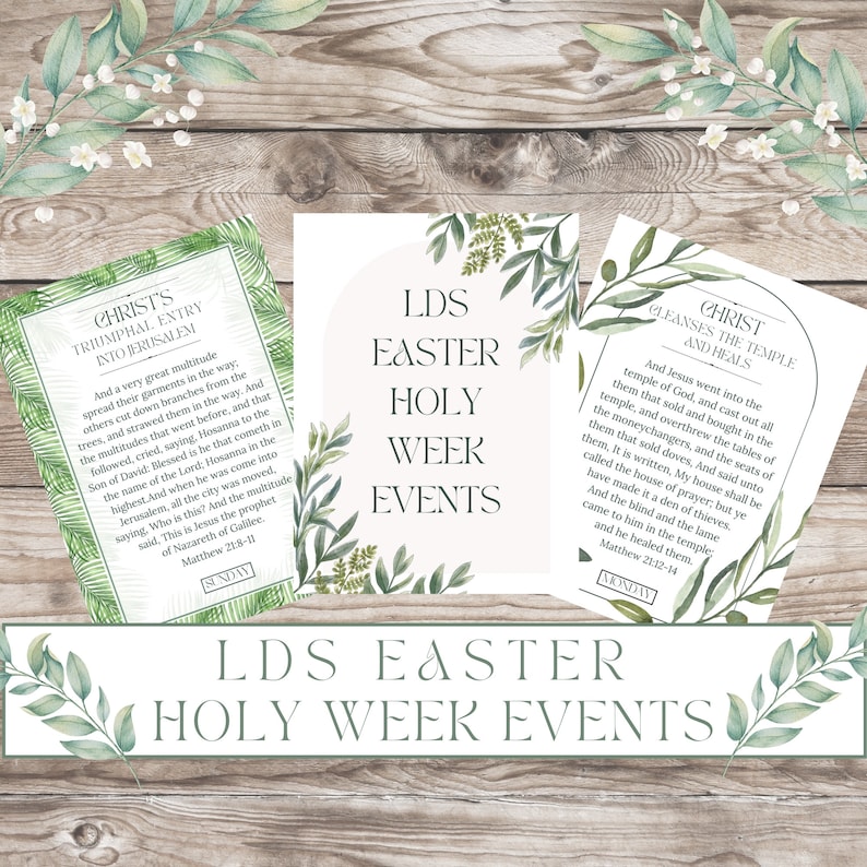 LDS Easter Holy Week Event Cards LDS Easter Advent LDS Easter Print Lds Easter Countdown Easter Ministering Gift Printable image 1