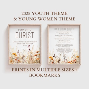 Jeugdthema LDS 2025 - thema jonge vrouwen - prenten en bladwijzers - Look Unto Christ - LDS-cadeau jongevrouwen - LDS Girls Camp - afdrukbaar