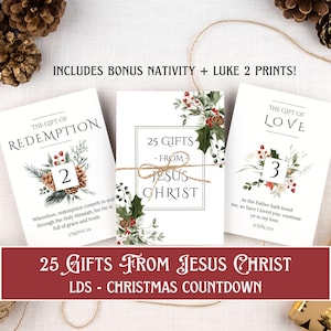 LDS 25 Gifts from Jesus Christ - LDS Christmas Countdown Cards - LDS Christmas Advent - Lds Christmas Gift - Missionary Gift - Printable