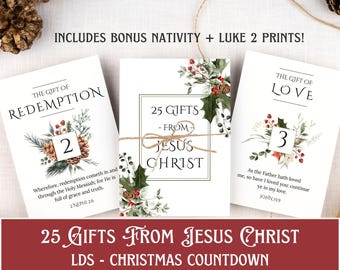 LDS 25 Gifts from Jesus Christ - LDS Christmas Countdown Cards - LDS Christmas Advent - Lds Christmas Gift - Missionary Gift - Printable