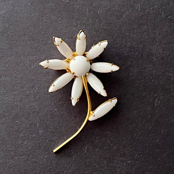 Milk Glass Flower Brooch