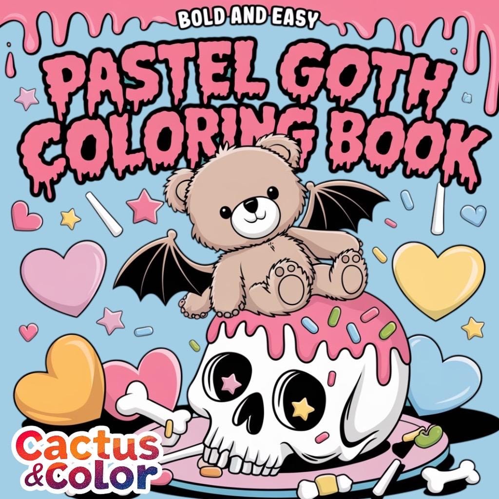 Libro de Coloreo Pastel Goth — Descarga digital de 55 páginas, PDF imprimible al instante