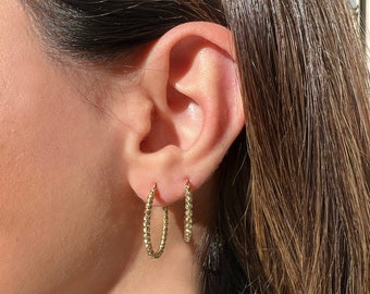 14K Gold Hoop Earrings, Casual Gold Hoops, Dorica Earring, Dorica Shiny Balls Earrings , Shiny Hoop Earring