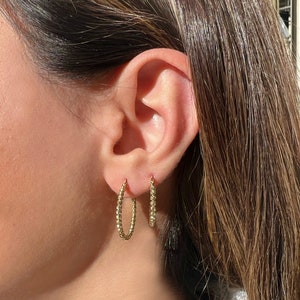 Beaded 14K Gold Hoop Earrings - Elegant Minimalist Style - Perfect Gift for Her - Bridesmaid Jewelry