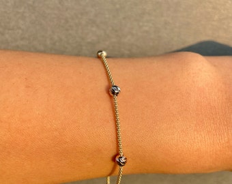 Pulsera de cuentas de oro macizo de 14 k: Bola dórica multicolor, apilable