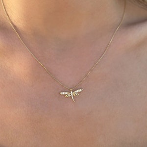 Dragonfly Charm Necklace - 14k Gold - Dainty & Elegant Necklace, Bridesmaid Gift, Birthday Gift, Perfect Gift for Her