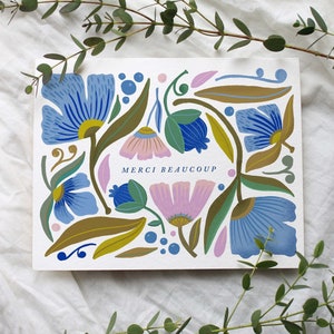 Floral Thank You Cards: Hand Illustrated Merci Beaucoup Notes - Etsy